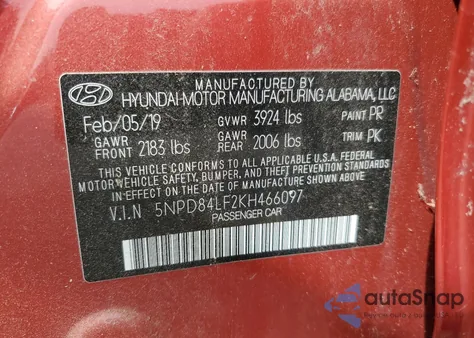 2019 Hyundai Elantra Sel from USA, damaged, VIN 5NPD84LF2KH466097